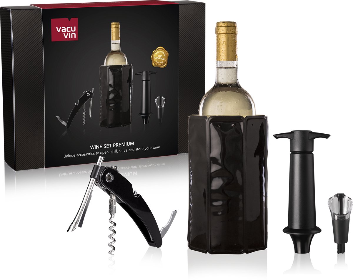 Vacu Vin Premium Wijnset 4-delig – Kurkentrekker, Wijnkoeler, Wine Saver & Schenker – Cadeauset voor Wijnliefhebbers