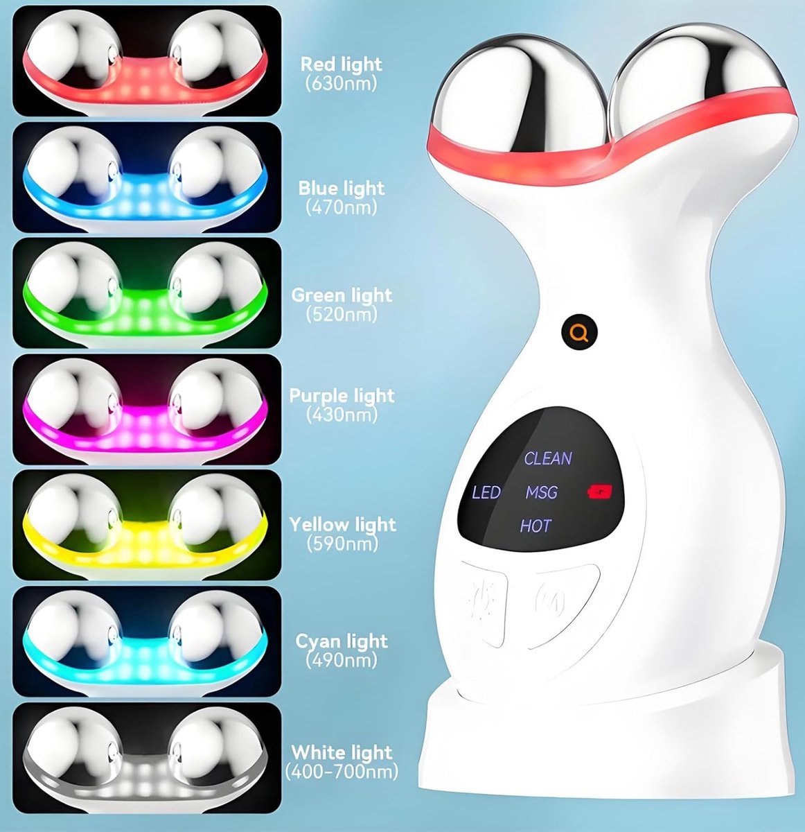 7‑kleuren LED Lichttherapie Roller – Rood Licht – Gezichtsmassager – Zwart – Huidverzorging Thuis – Cadeau voor Vrouwen