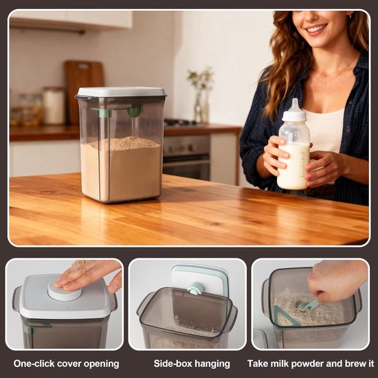 Melkpoeder opbergdoos 2300 ml Melkpoeder dispenser met lepel voor het bewaren van melkpoeder, peulvruchten en meel (Theekleurig 2300 ml) — afbeelding 4