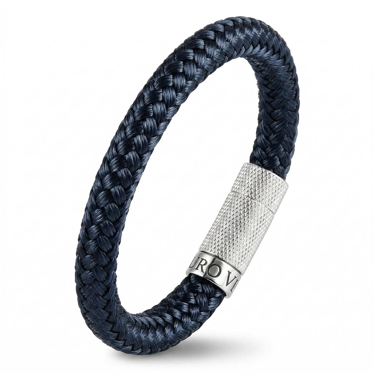Heren armband donkerblauw touw - Scheepstouw armband blauw 8mm dik - 18,5cm - Stalen magnetische sluiting - Mauro Vinci Vicara Black- met geschenkverpakking