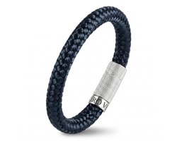 Heren armband donkerblauw touw - Scheepstouw armband blauw 8mm dik - 18,5cm - Stalen magnetische sluiting - Mauro Vinci Vicara Black- met geschenkverpakking