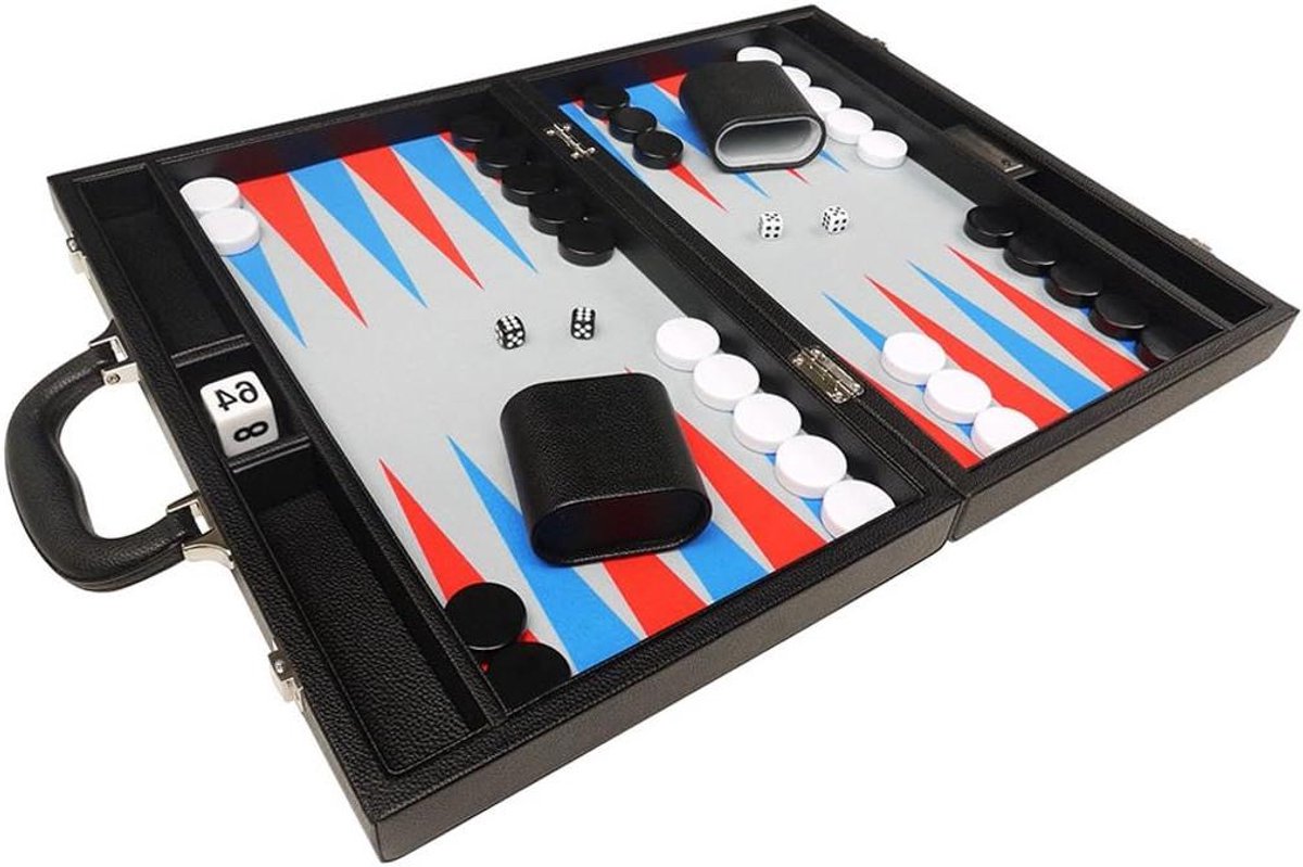 Backgammon Set - Strategisch Spel - Reizen en Spelen - Hoogwaardige Afwerking - 40 x 53 cm - Zwart Rood Blauw