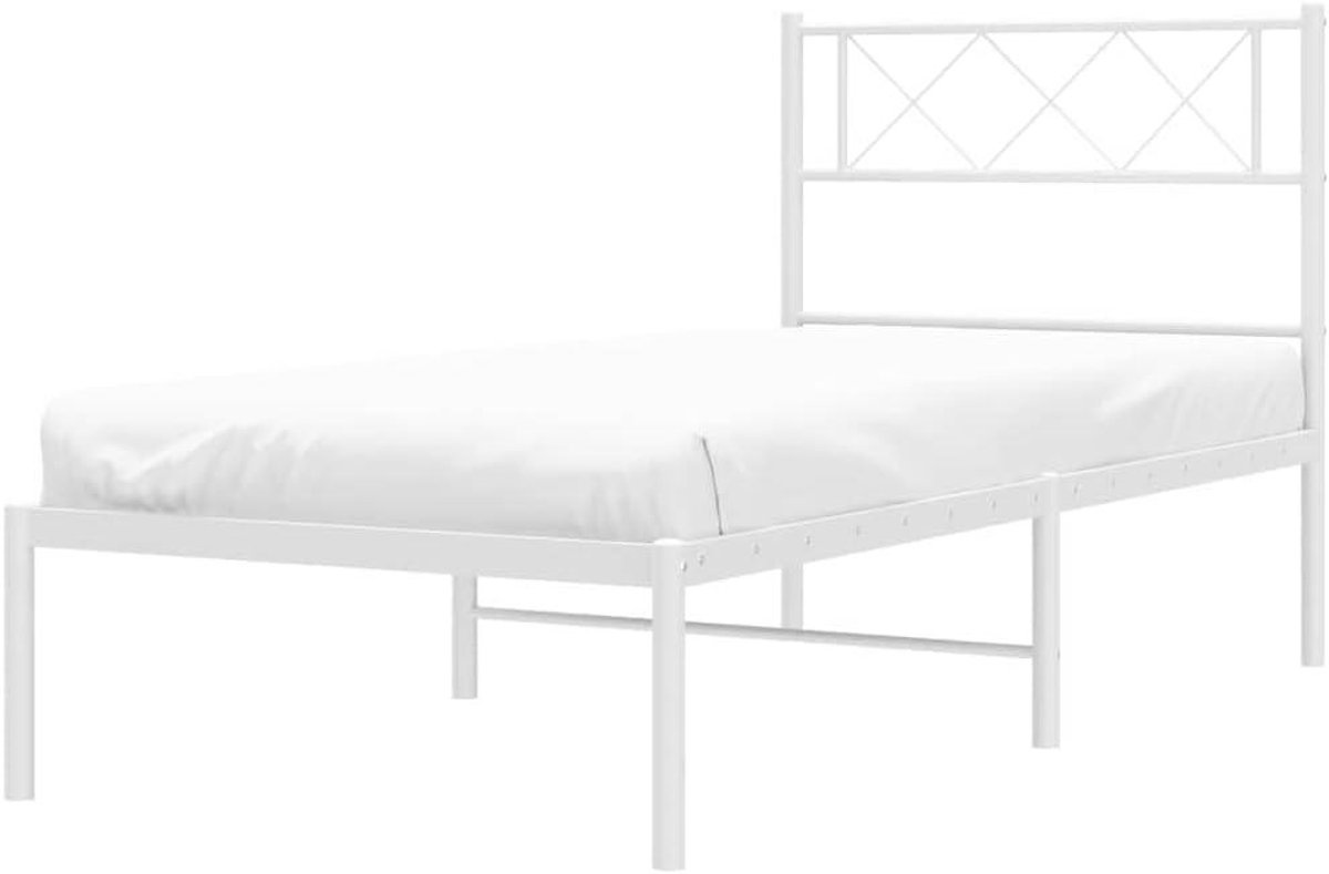 Metalen Bedframe - Ledikant Eenpersoons - Slaapkamer Inrichten - Robuuste Constructie - 200x100 cm - Wit