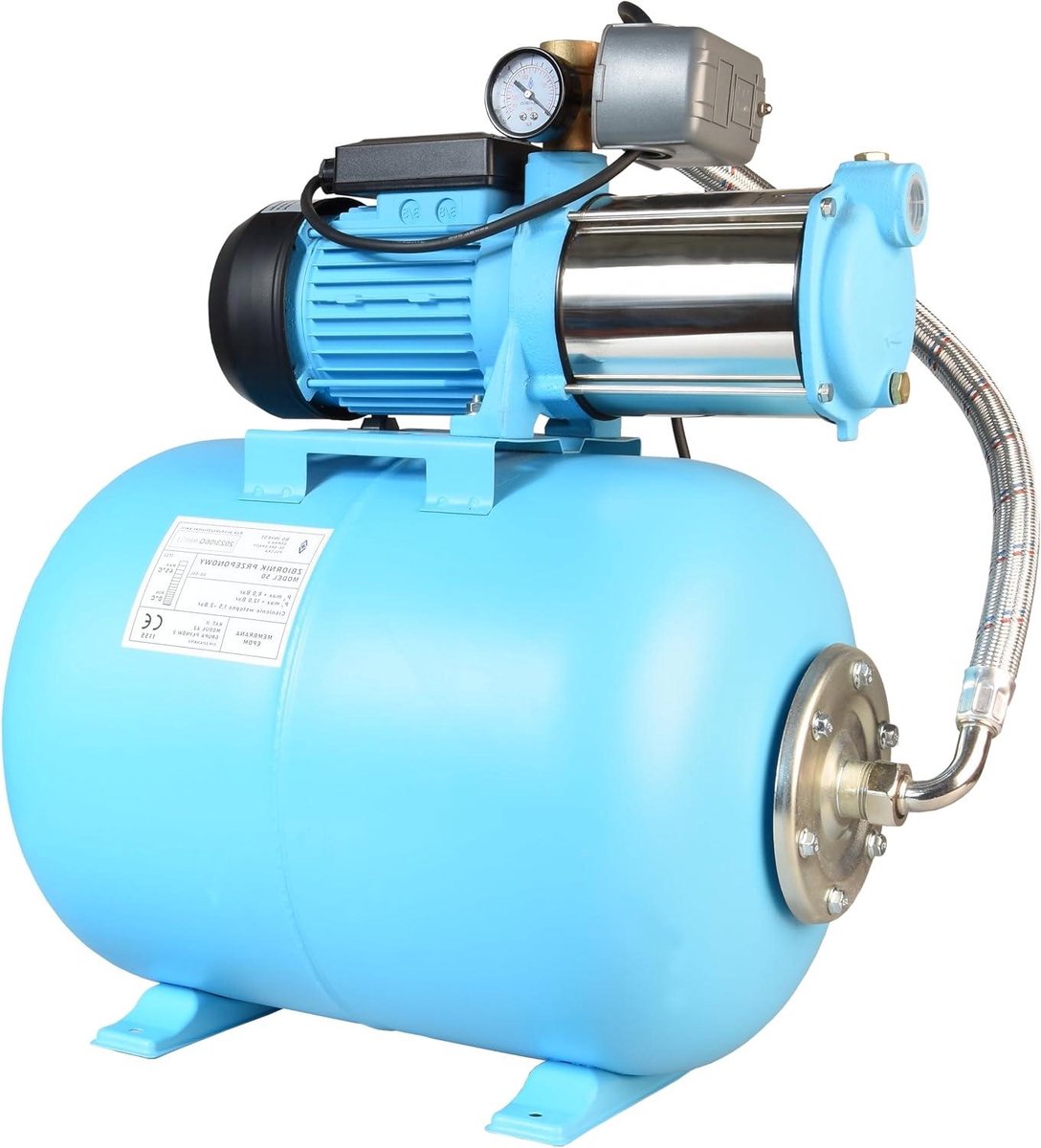 Huiswaterpomp - Centrifugaalpomp Hydrofoor - Constante Waterdruk - Roestvrijstalen Constructie - 50L Drukvat 1300W - Blauw