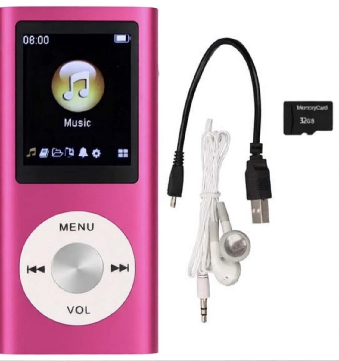 MP3 Speler - Bluetooth - Incl. 32GB SD Kaart - USB - Shuffle - Incl. Oordopjes - Voice recorder - Dictafoon - Draagbaar - Luidsprekers met verliesvrije geluidskwaliteit - Ideaal voor Sport, Kinderen en Volwassenen - roze