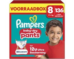 Pampers Baby-Dry Pants Maat 8 - 136 Luierbroekjes - 17kg+ - Voorraadbox