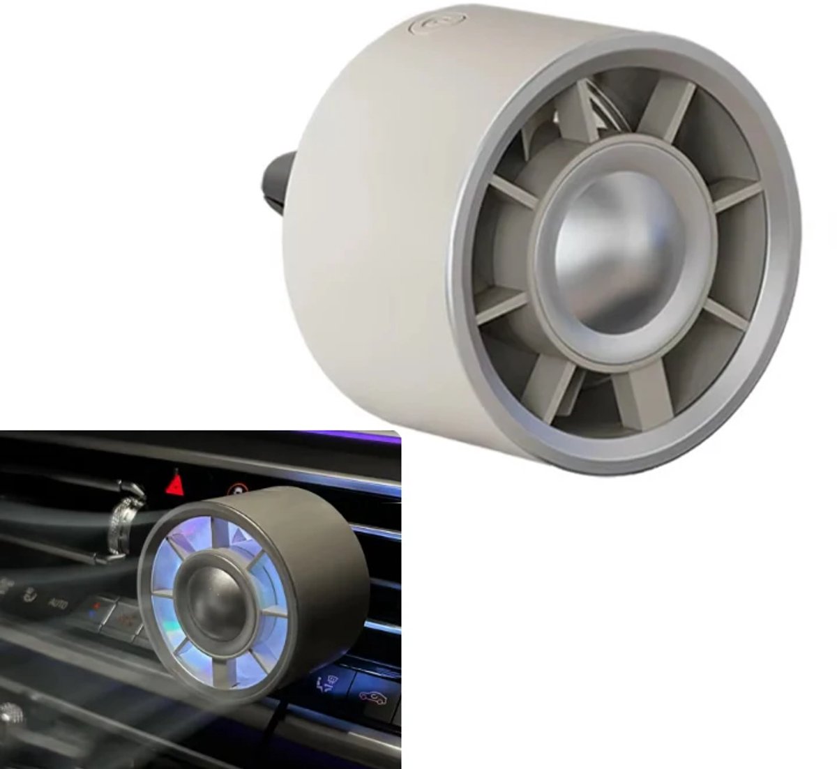 Autoventilator - Ventilator voor airconditioninguitlaat - USB-voeding, 3 snelheidsstanden, LED-ventilator met wisselende kleuren, bevordert de circulatie van koele lucht in de auto - Miniventilator - Ventilator voor in de auto - B2