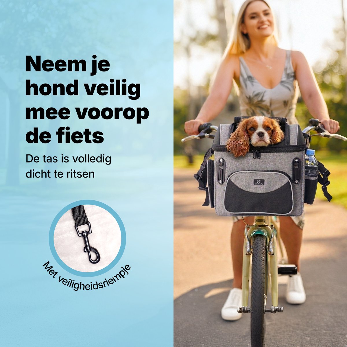 Jake and Jacky Hondenfietsmand - Fietsmand Hond Voorop - Hondenmand Fiets - Autostoel Hond - Kleine Hond max 8 kg - 39x28x34 cm – foto 4