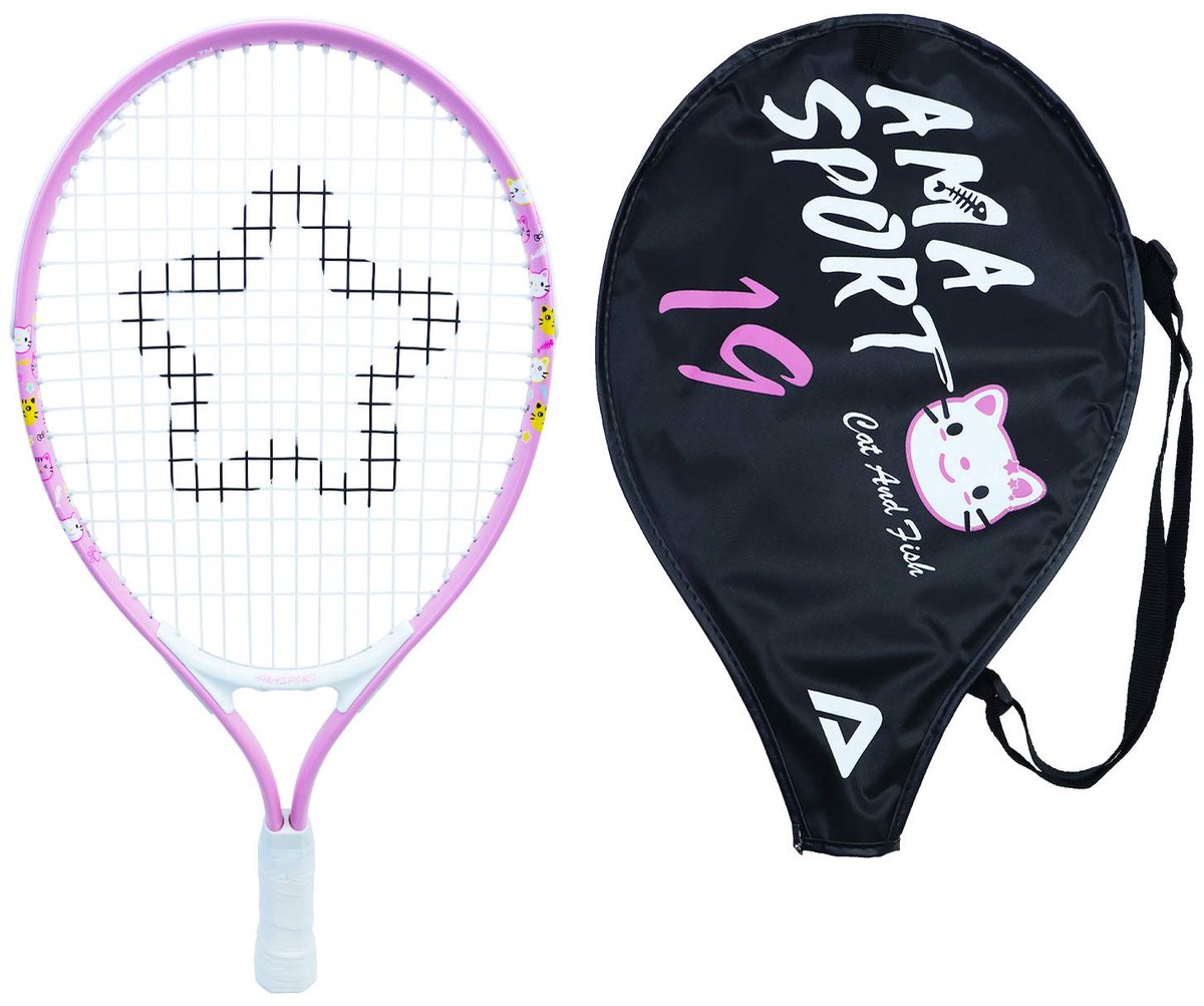 Kinder Tennisracket Kat Roze 19 inch – Lichtgewicht Junior Racket met Tas – Ideaal voor Beginners – AMA Sport