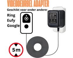 Videodeurbel Adapter Transformator - Geschikt voor Eufy, Ring, Google Nest - Videodeurbel Bedraad - 5 meter - Staza