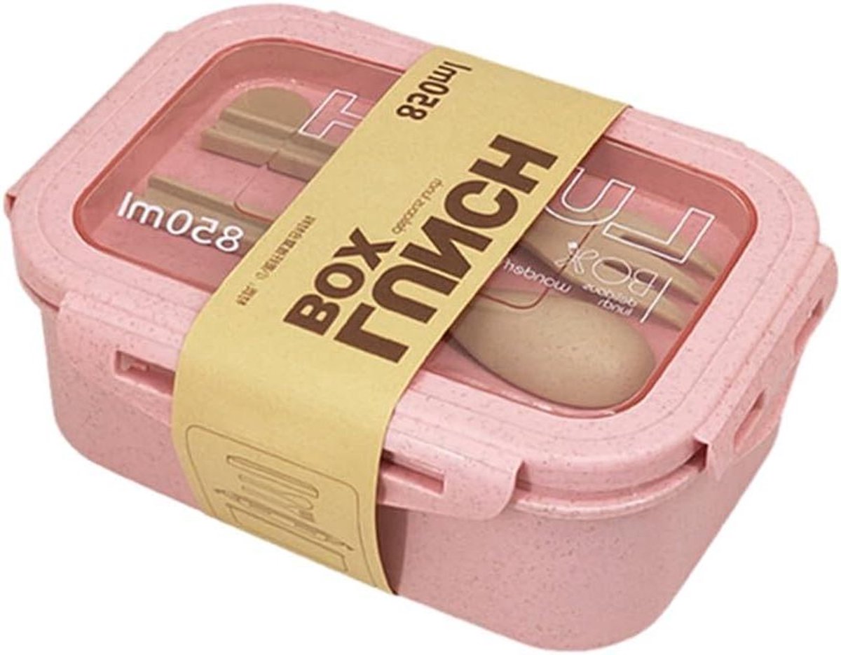 Bento Lunchbox - Maaltijdbox Lekvrij - Lunch Meenemen - Dubbele Vakken - 850 ml - Roze