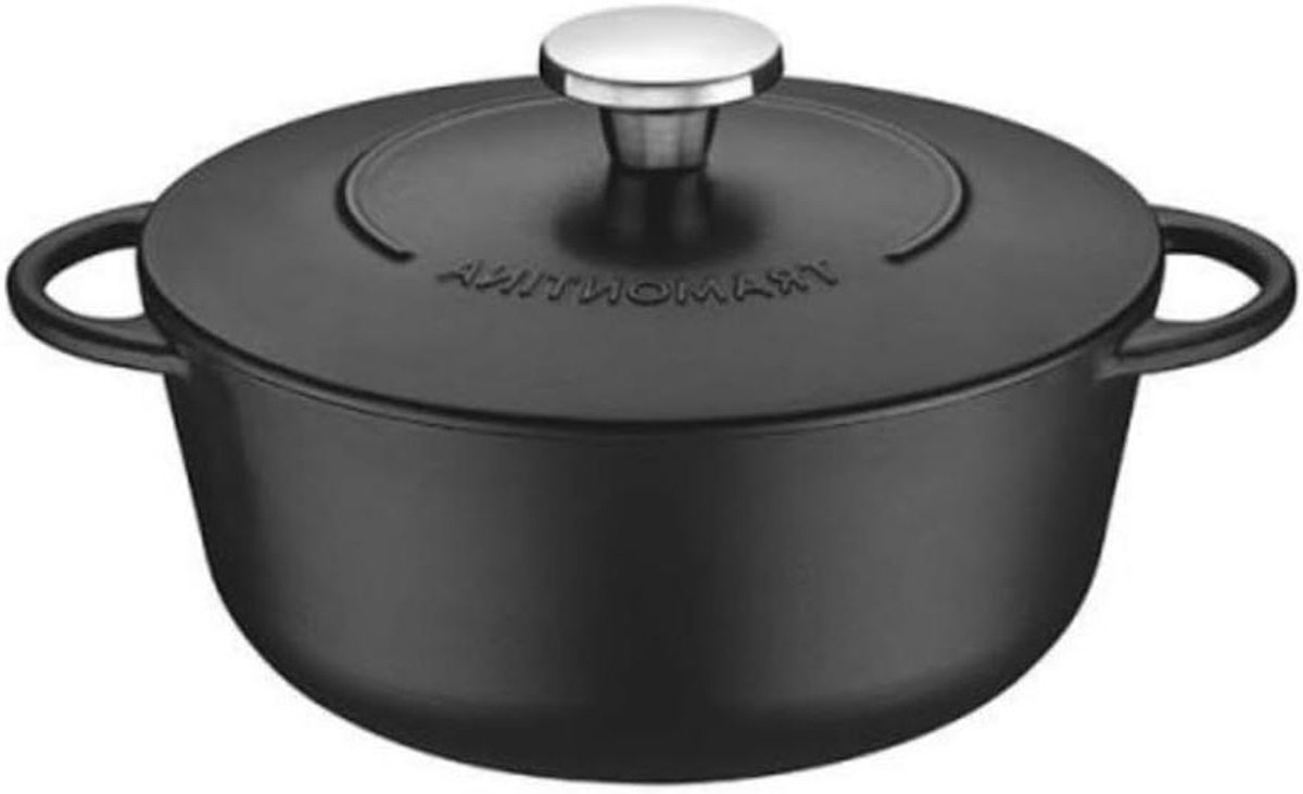 Gietijzeren Braadpan - Ovenschaal Stoofpan - Langzaam Garen - Gelijkmatige Warmteverdeling - 28 cm 6 Liter - Zwart