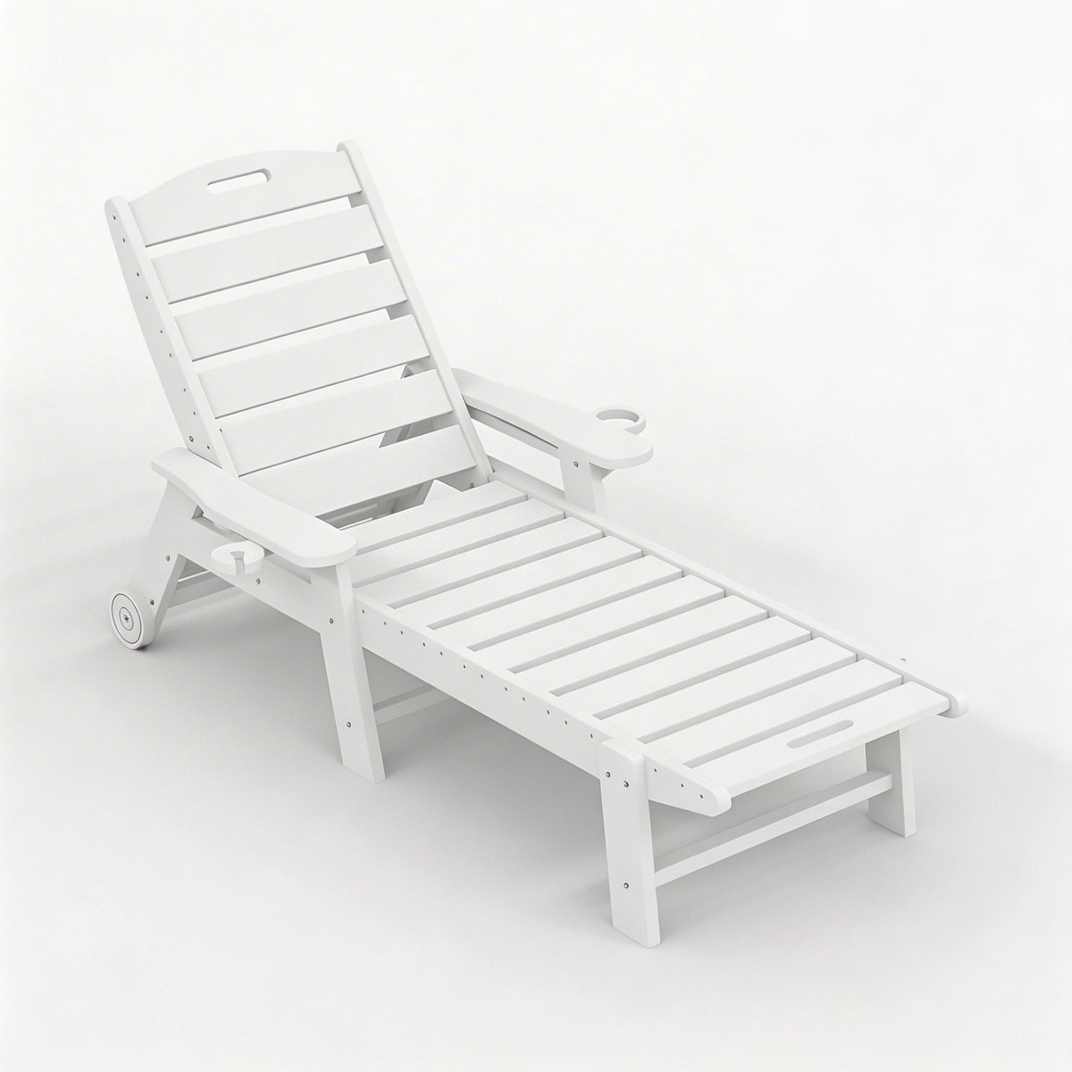 Ligbed voor Buiten - Verstelbare Rugleuning (5 Standen) - Onderhoudsvrij HDPE Zonnebed met Bekerhouder - Wit - 198x60x32 cm