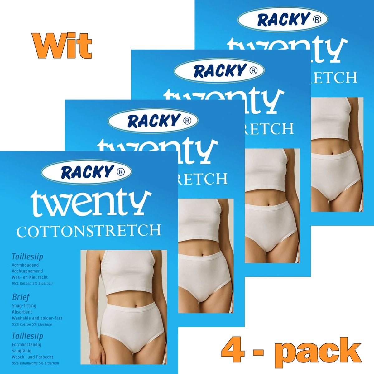 Racky Twenty dames taille slips - Elastisch katoen - 4-pack - Maat M - Wit