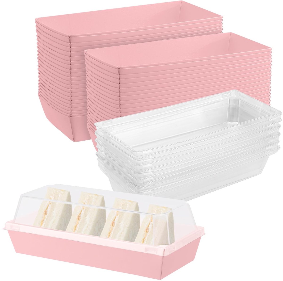 aladdien - Charcuterie Box - 100 Stuks - Met Duidelijke Lids - Roze - Voor Sandwiches en Taarten - Kartonnen Verpakking - Geschikt voor Bakkerij