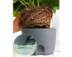Zelfbewaterende kruidenpot keukenset - vensterbank kruidentuin - set van 2 - 18.2 x 11 x 15.3 cm - grijze pot voor verse keukenkruiden