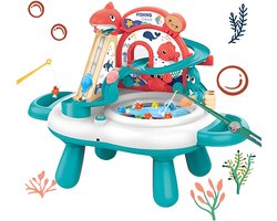 Interactieve 3-in-1 Speeltafel & Visspel - Elektrisch Speelgoed met Glijbaan, Muziek & 2 Hengels - Magnetisch Vissen Spel voor Binnen - Fishing Set Speelgoed - Speelset met Visspel - Cadeau voor Kinderen 3 Jaar, Groen