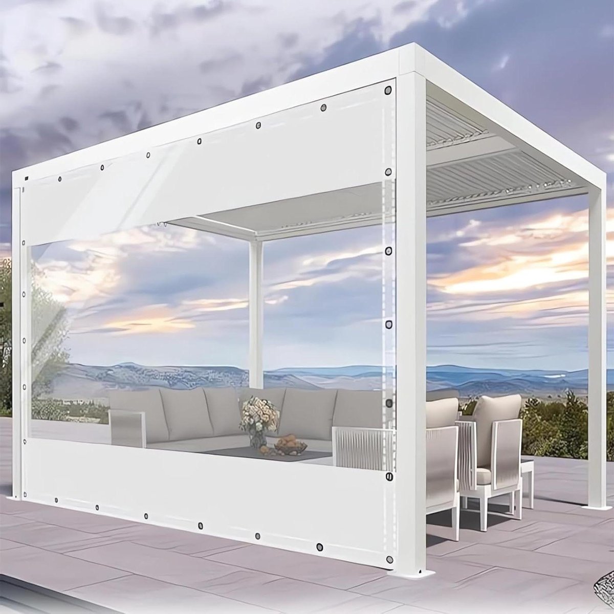 Transparant Outdoorgordijn - Waterdicht Zeil - Terras Afschermen - Gelaagd PVC Materiaal - 3m x 2.6m - Wit