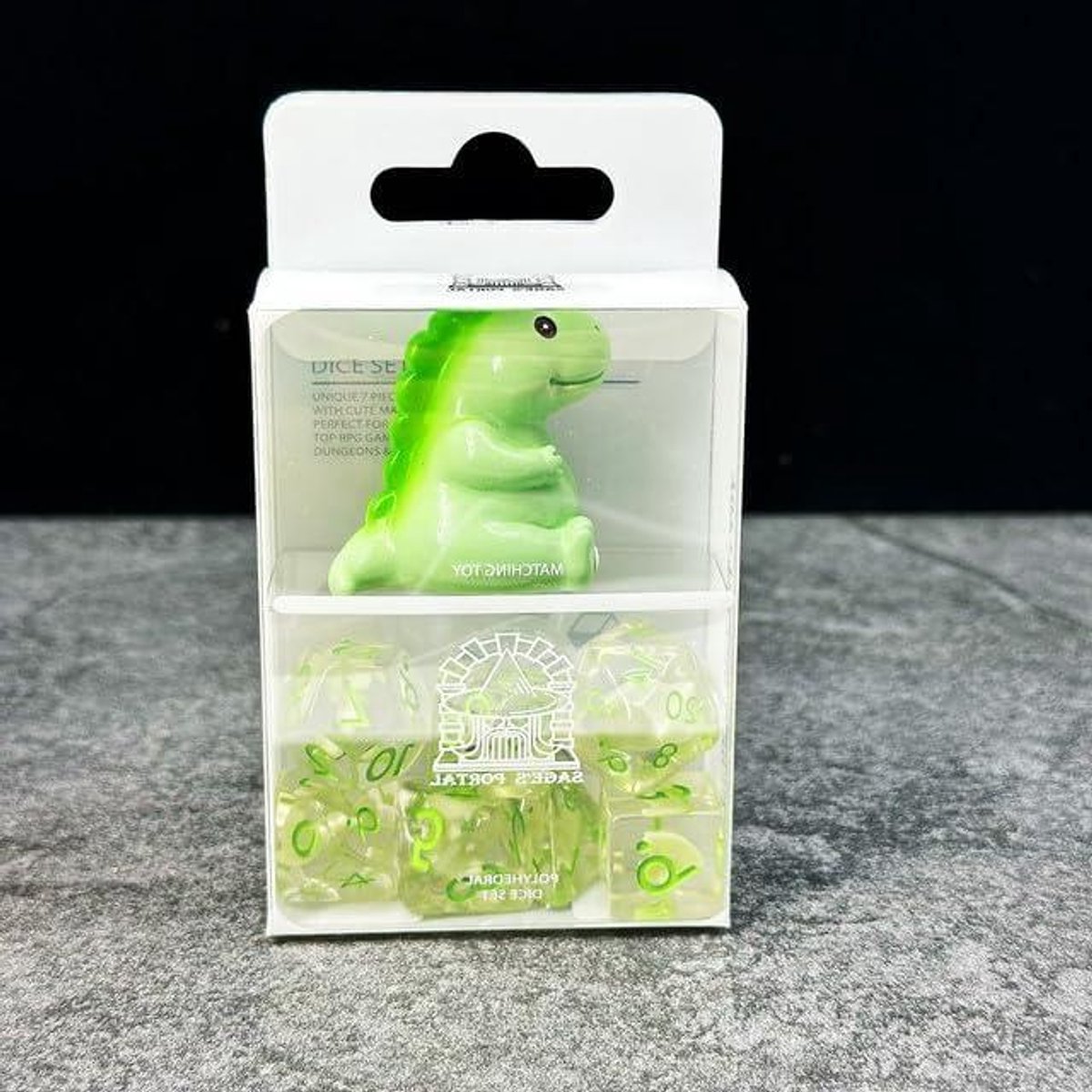 Dobbelstenen Set - RPG Dobbelstenen - Tafelspel Avonturen - Inclusief Figuurtje - 7 Delige Set - Groene Draak