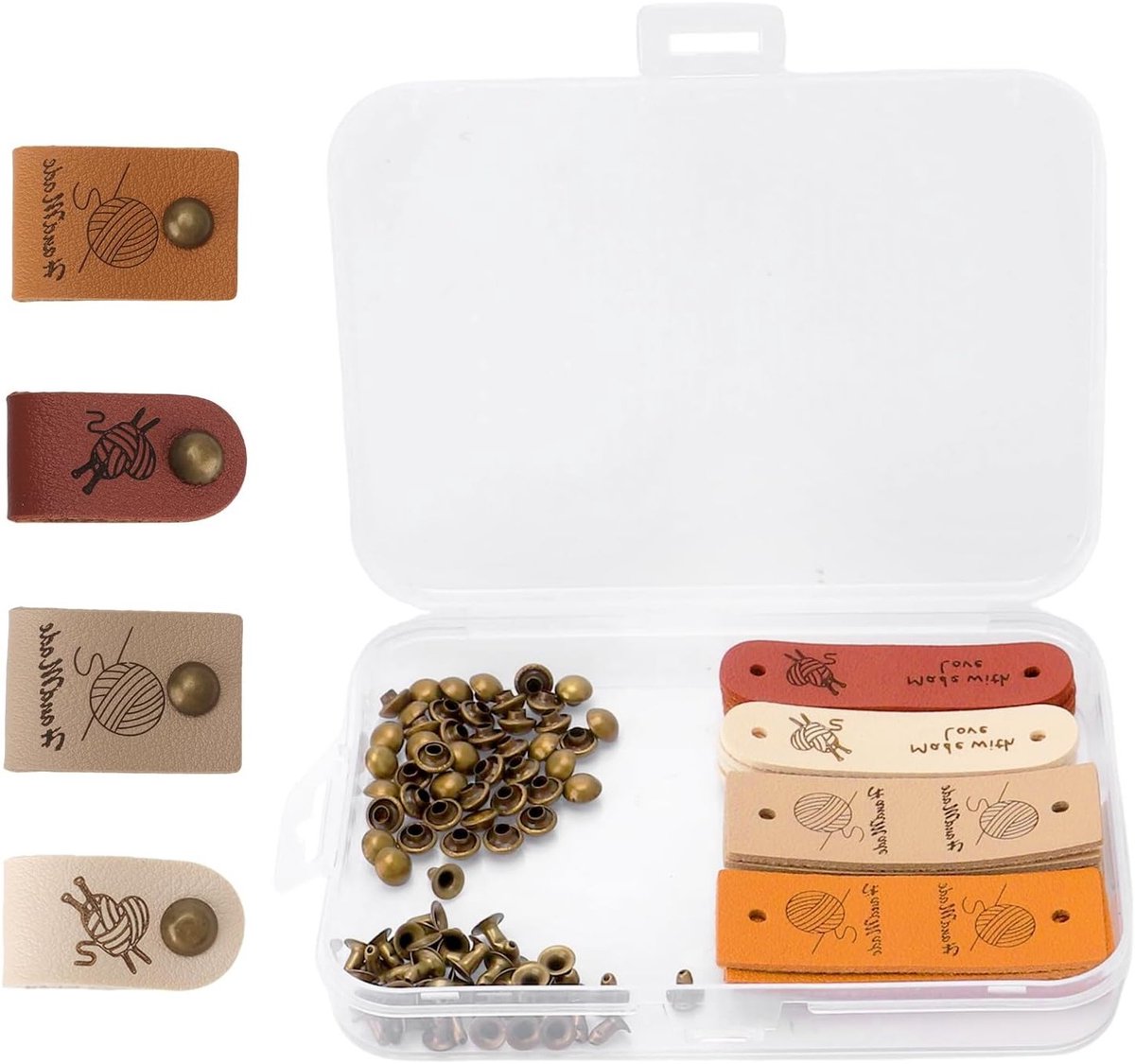Handgemaakte leren labels set van 20 stuks, 4 stijlen, gepersonaliseerde PU leren etiketten, unieke labels voor ambachtelijke projecten en modeaccessoires