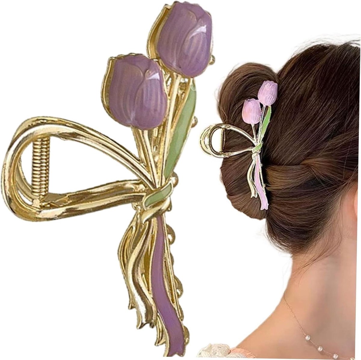 Metalen Haar Klauw - Bloem Klem - Haar Stijlen - Antislip Sterke Grip - 10.9 cm - Paars