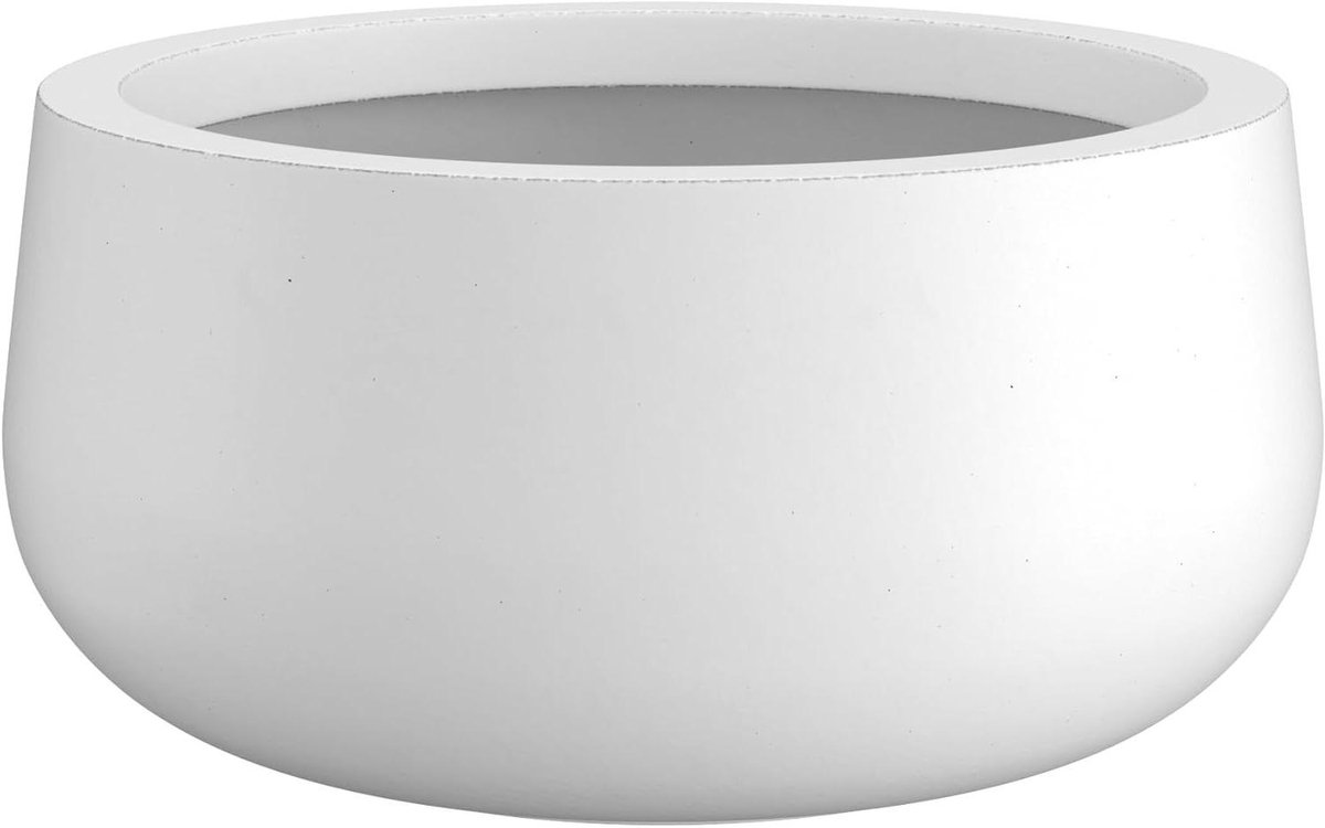Betonnen Kom Planter - Ronde Bloempot - Planten Binnen Buiten - Glad Beton Uiterlijk - 40x40x20 cm - Zuiver Wit