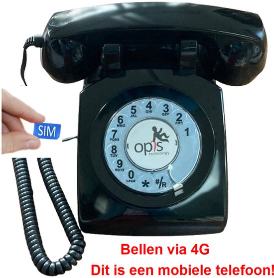 Vaste Telefoon via GSM mobiele netwerk - met SIM-kaart - 4G - 60 draaischijf - zwart