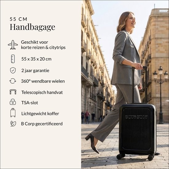 SUITSUIT Handbagage Koffer 55x35x20 cm - Koffer - Trolley Handbagage - TSA Slot - Reiskoffer - 27L - Caretta - Shadow Black