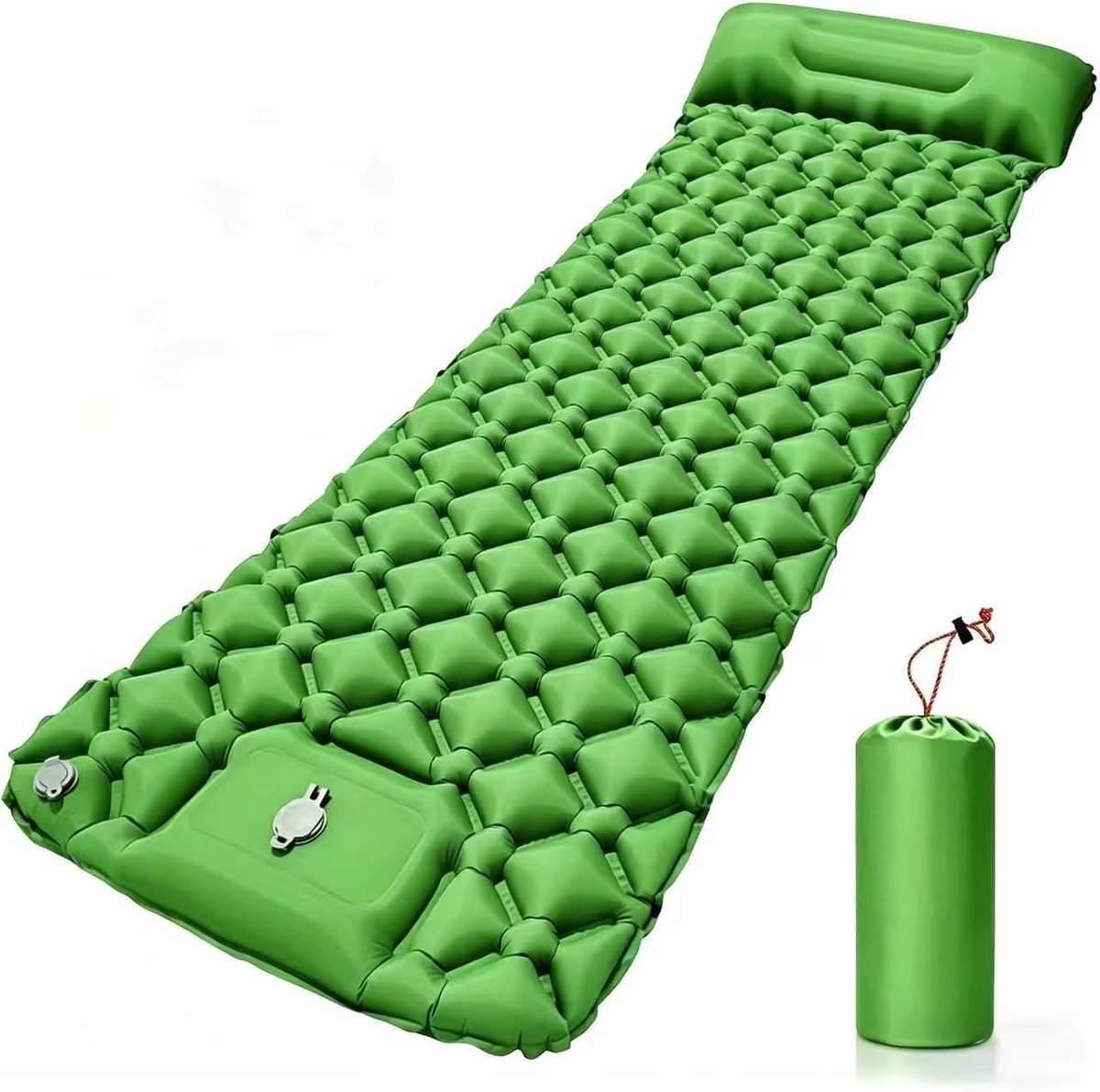 Camping Matras met Voetpomp & Kussen - Opvouwbaar Matras - Vouwmatras - Camping Matje - Slaapmat - Logeer Matras - Luchtmatras - Kampeer Matras - Camping Bedje - 195 x 65 x 15 cm - Groen - van Imperatoris