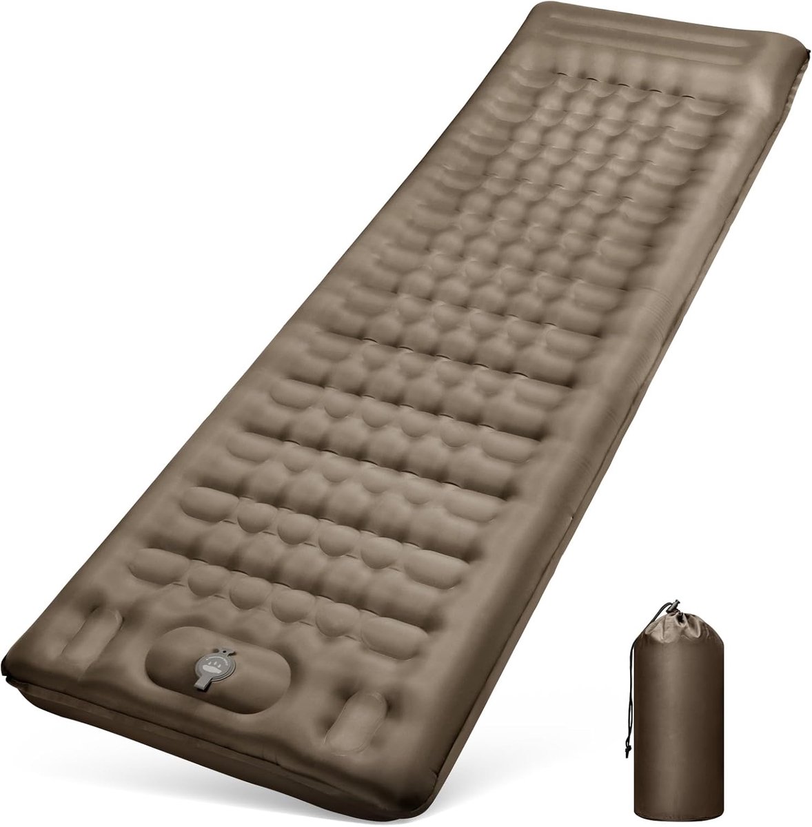 Camping Matras met Voetpomp & Kussen - Opvouwbaar Matras - Vouwmatras - Camping Matje - Slaapmat - Logeer Matras - Luchtmatras - Kampeer Matras - Camping Bedje - Nylon - 205 x 70 x 10 cm - Bruin - van Imperatoris