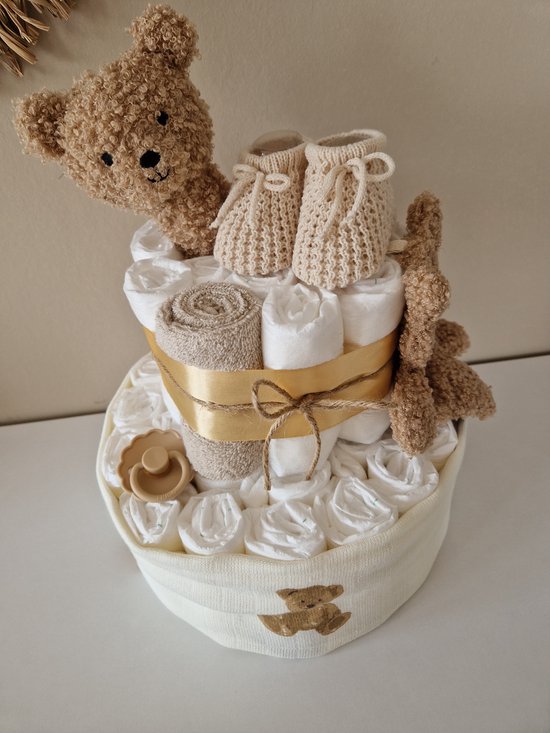 Luiertaart Teddy Bear Jollein Biscuit, neutraal- babyshower - kraamcadeau van Jollein — afbeelding 3