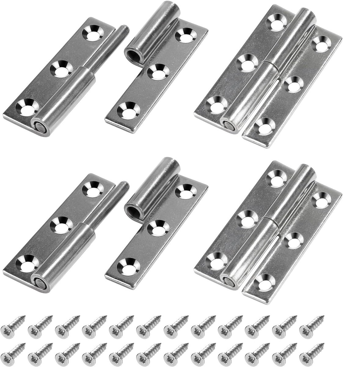 4 stuks verwijderbare deurhengsels - 6.3 x 3.5 cm - roestvrij staal 304 - grijs - wandgemonteerd - 30 kg - duurzaam en sterk