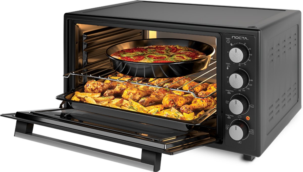 Nocta Elektrische Hetelucht Oven 50L – Vrijstaande Oven Zwart 2000W – Turbo Fan, Grill, Timer, Verlichting en Ontdooifunctie – foto 2
