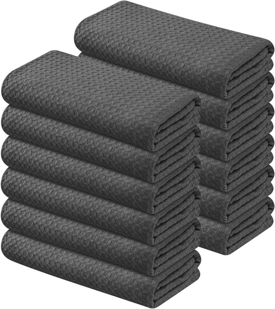 Keukenhanddoeken Katoen - Theedoeken Vaatdoeken - Keukenwerk Schoonmaken - Klassiek Wafelweefsel - Set van 12 - Grijs