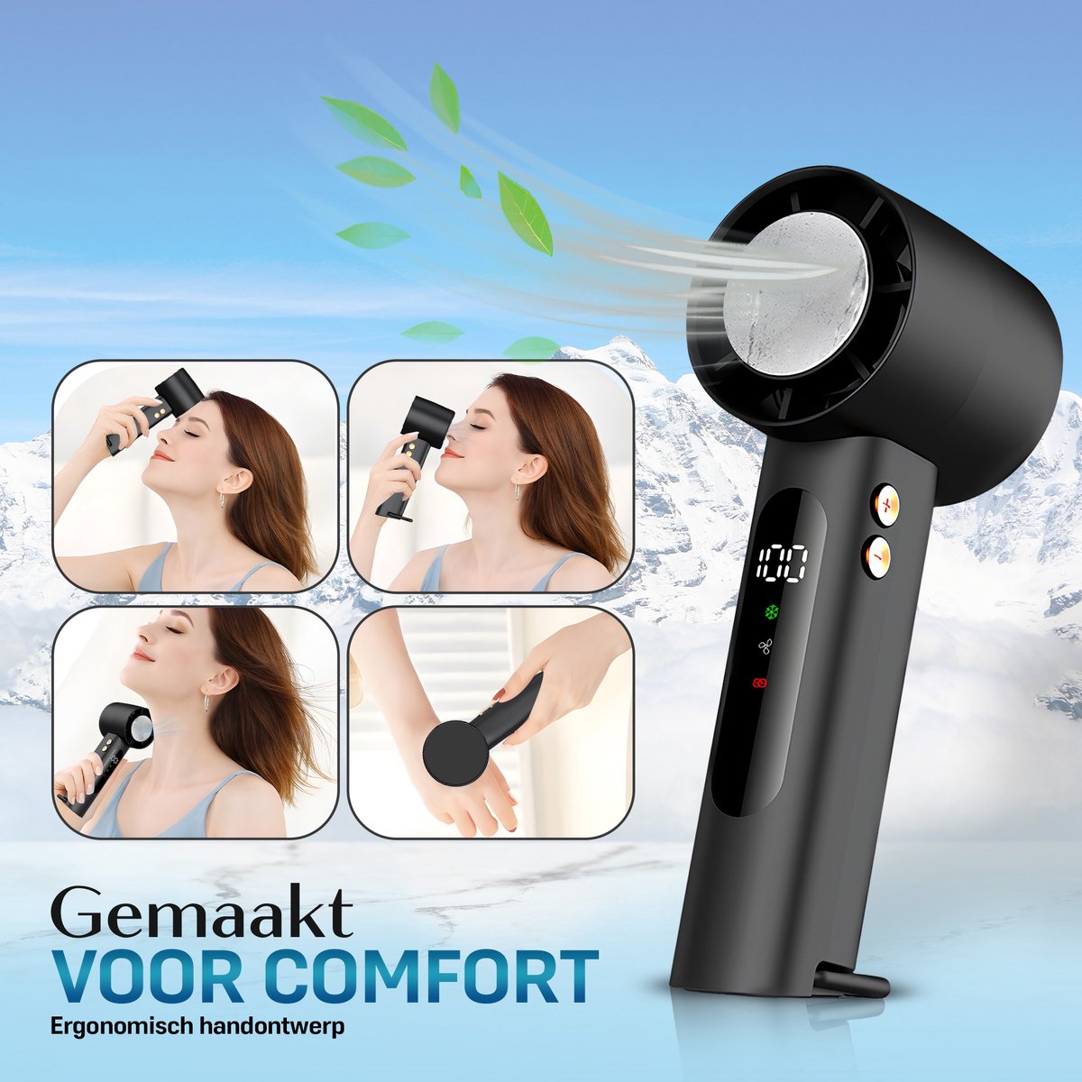 M&W® Mini Ventilator Draagbaar – Handventilator met IJs Koeling – Oplaadbaar USB (3000 mAh) – Stil & Krachtig – 3 Standen – Compacte Zakventilator voor Reizen, Festival, Kantoor & Thuis — afbeelding 3