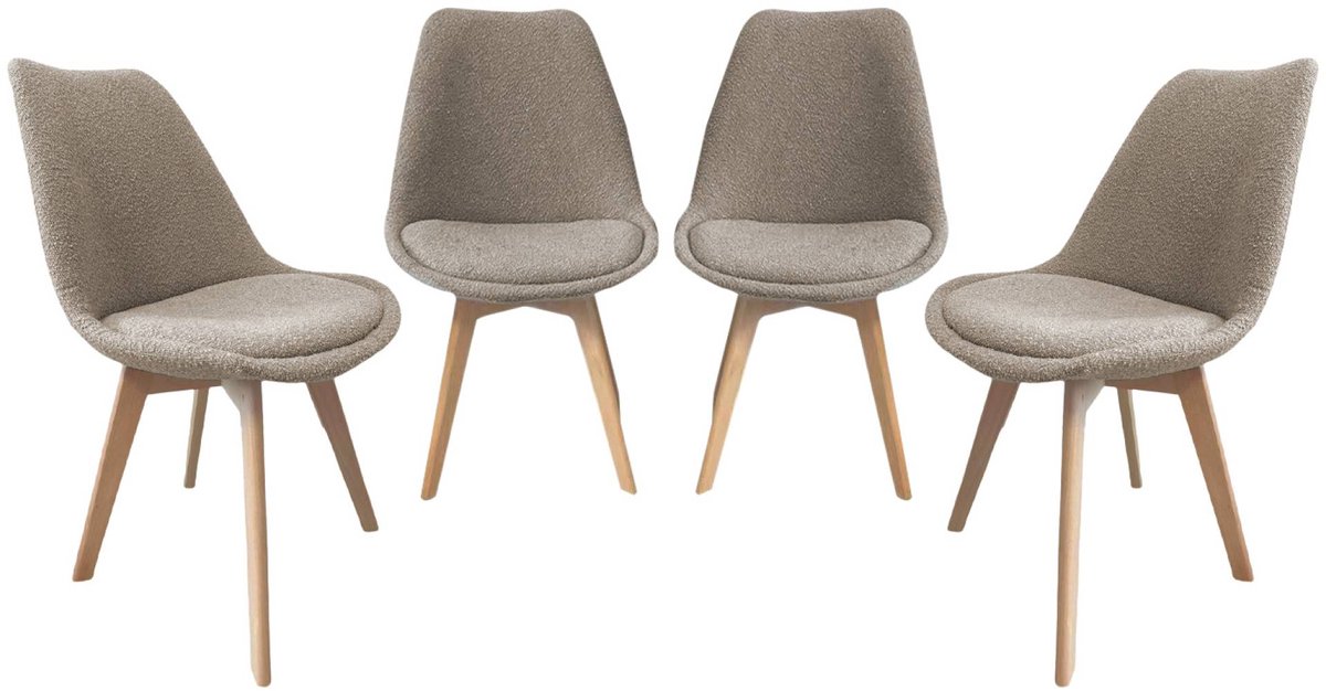 sweeek Set van 4 getextureerde bouclé scandinavische stoelen poten van beukenhout - nils taupe