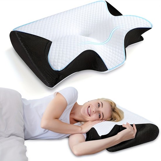 Ademvrij Hoofdkussen - Vlinderkussen - Zwart Anti Snurk - CPAP Kussen - Orthopedisch Traagschuim Nekkussen - Ergonomisch Vlinder Slaapkussen - Cervicaal Hoofdkussen - Memory Foam Voor Nekklachten - Comfortabel Bedkussen