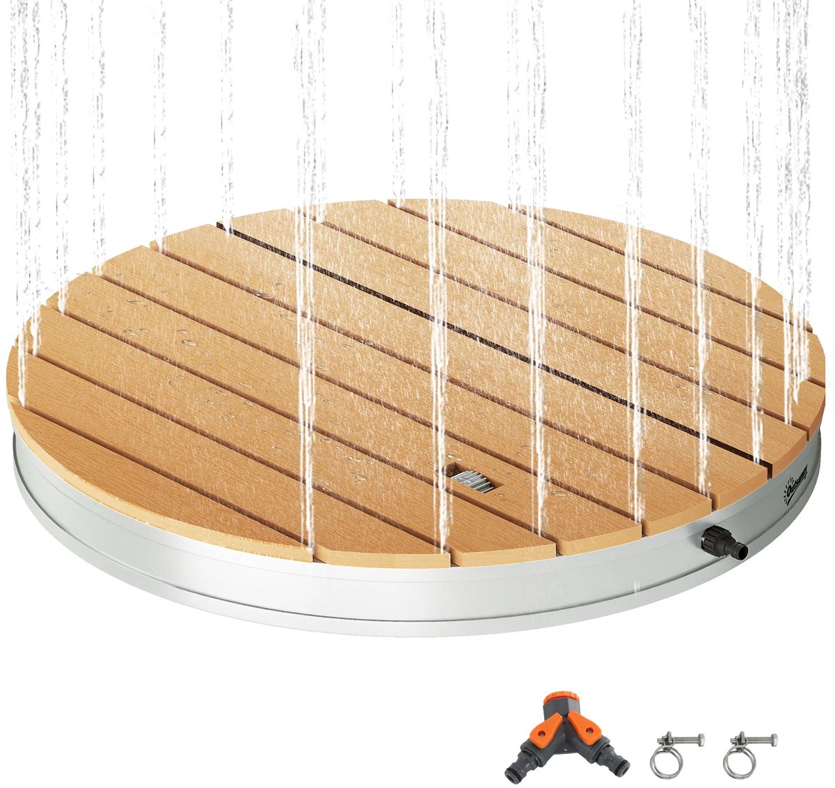 Norvia - Tuindouche - Draagbare Buitendouche - Verstelbaar Tot 4 Meter - Aluminium - Natural Wood - 18 Waterstralen - UV Bestendig
