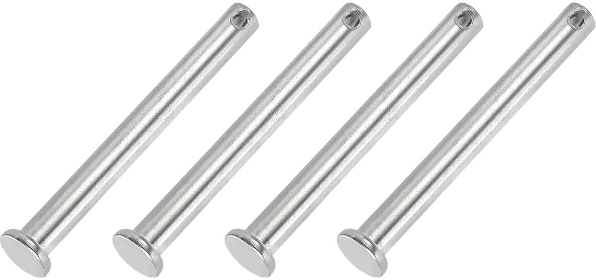 8 x 75mm One Hole Pins - 4 Stuks - RVS 304 Platte Kop - Scharnier Systeem - Mortise Lock - Zilver