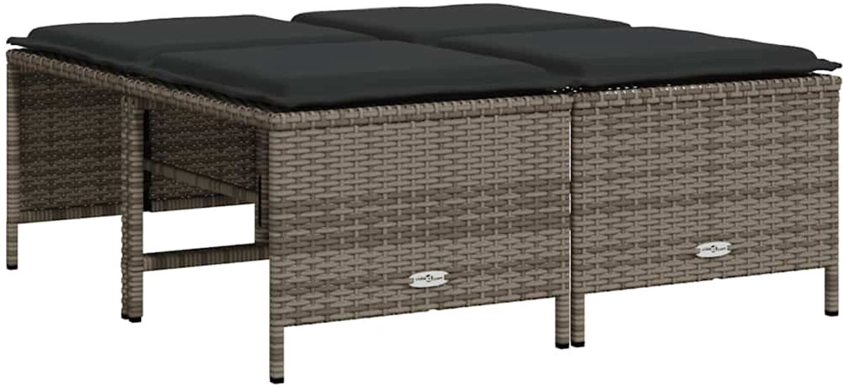 vidaXL Tuinkrukken - met - kussens - 4 - st - poly - rattan - grijs
