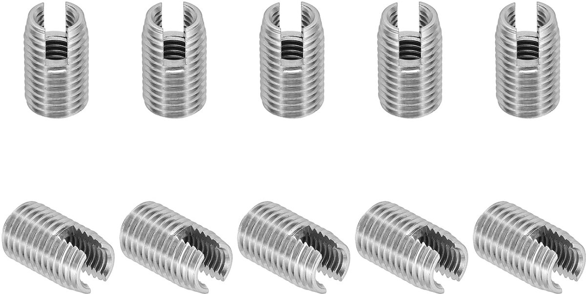 Self Tapping Thread Insert - 10pcs M8 x M12 x 20mm - 303 Stainless Steel - Thread Adapter Reducer - Slotted Screw Repair Inserts