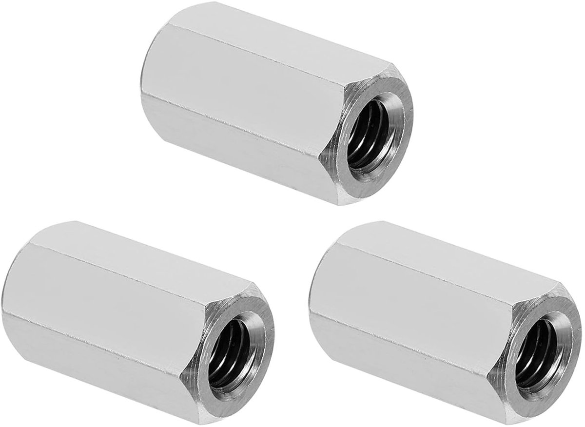 3/8"-16 UNC 304 RVS Hex Coupling Nuts - 3pcs 1.18" Lengte Volle Draad Stang - Coarse Coupling Nut Connector - Fixaties - Zilverkleurig