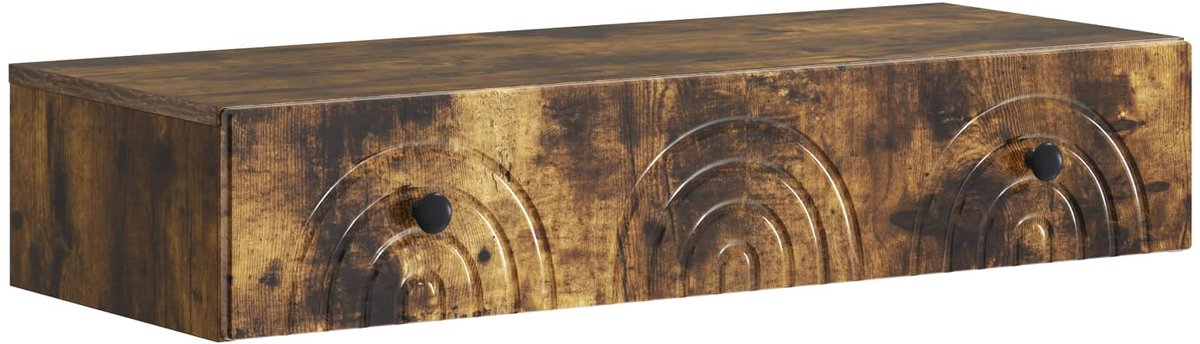 vidaXL Wandgemonteerde - Zijtafel - 87,5 - x - 34,5 - x - 17 - cm - Bewerkt - hout Gerookt eiken