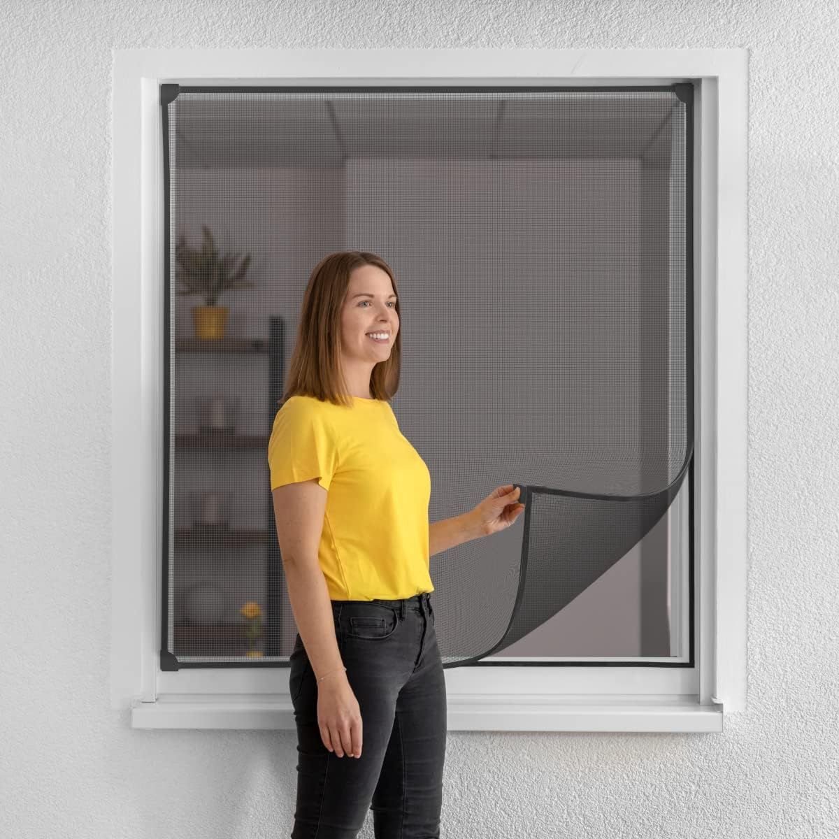 Schellenberg 70482 120 x 120 cm, antracietkleurig magnetisch vliegenscherm met glasvezelgaas, flexibel magnetisch frame zonder boren, insectenhor voor ramen incl. bevestigingsbeugels