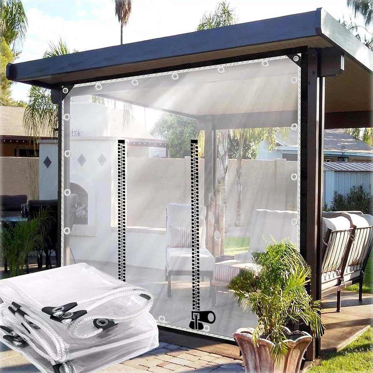 Transparant Zeildoek - Waterdicht PVC - Terras Afschermen - Dubbele Ritssluiting - 2.5x1.8 Meter - Helder