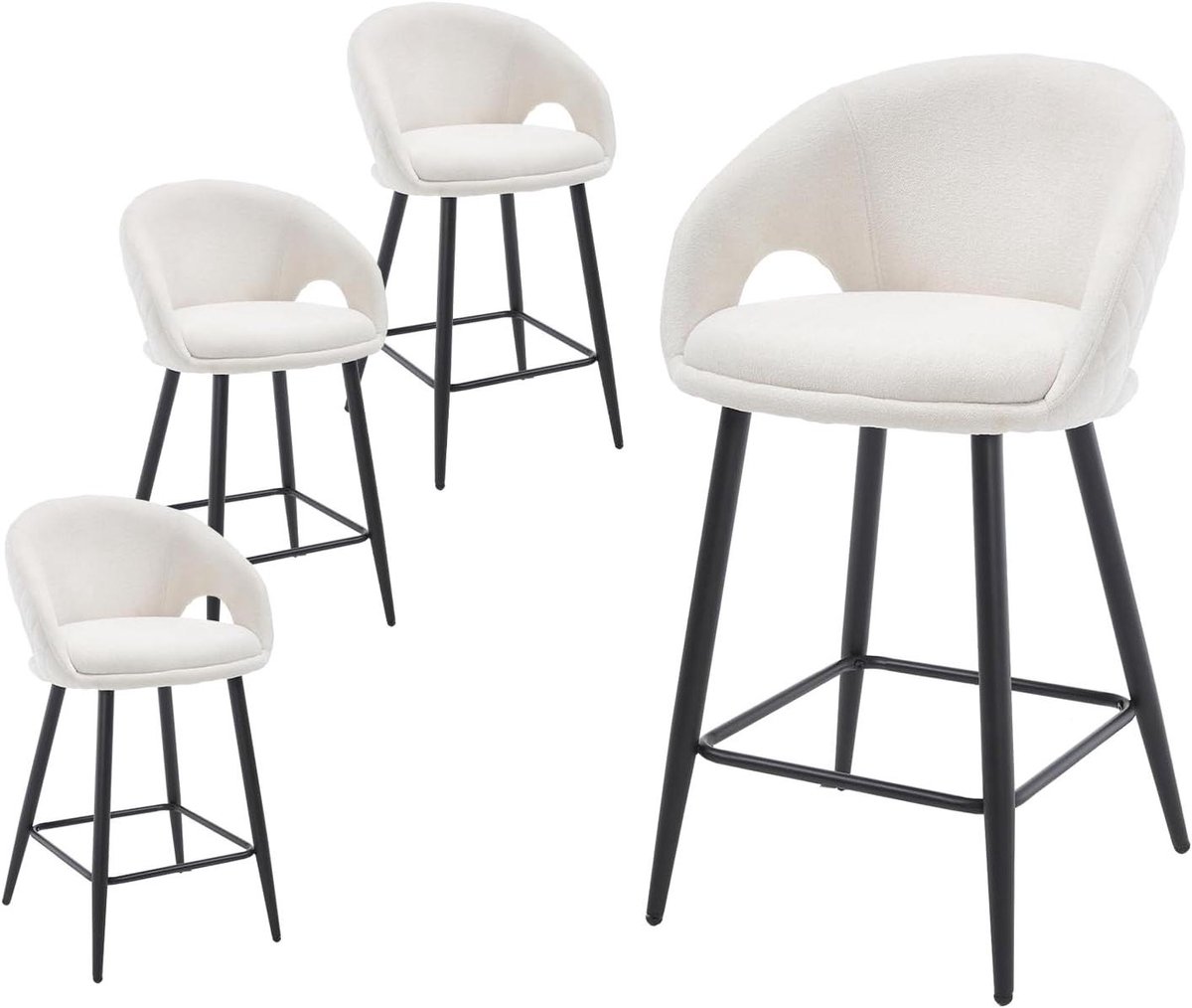 Barkruk Set - Barstoelen Keuken - Aan Hoge Tafel - Gewatteerde Rugleuning - Set van 4 - Beige