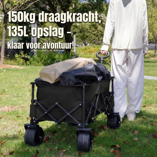 Bolderkar Opvouwbaar 135L - Extra Sterke Bolderwagen tot 150KG - Met Dubbele Rem & Telescopische Trekstang - Compact Inklapbare Strandkar met 360° Wielen - All-Terrain Trekkar voor Camping & Boodschappen - Bolderkarren Inclusief opbergtas - Zwart van Merkloos — afbeelding 2