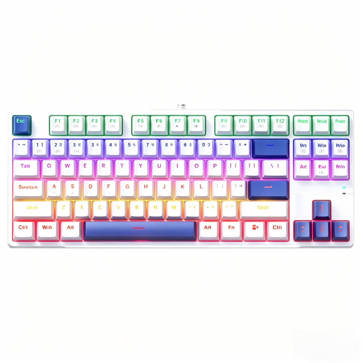 Machenike - Bedrade Toetsenbord - 87 Toetsen - Kunststof Positioneringsbord - LED Achtergrondverlichting - Outemu 3-Pins Hot-Swappable - Blauw