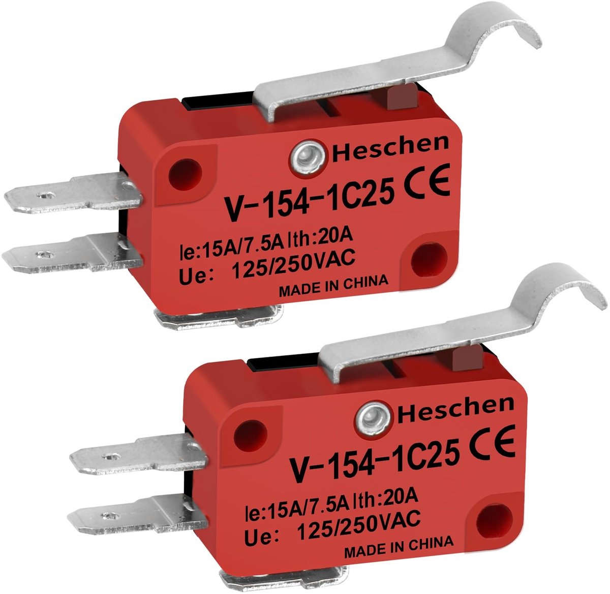 Dailygoods - Dailygoody - Micro switch - Crank type - Rood - 20A 250VAC - 2 Pack - Geschikt voor panelen - Kleur Rood