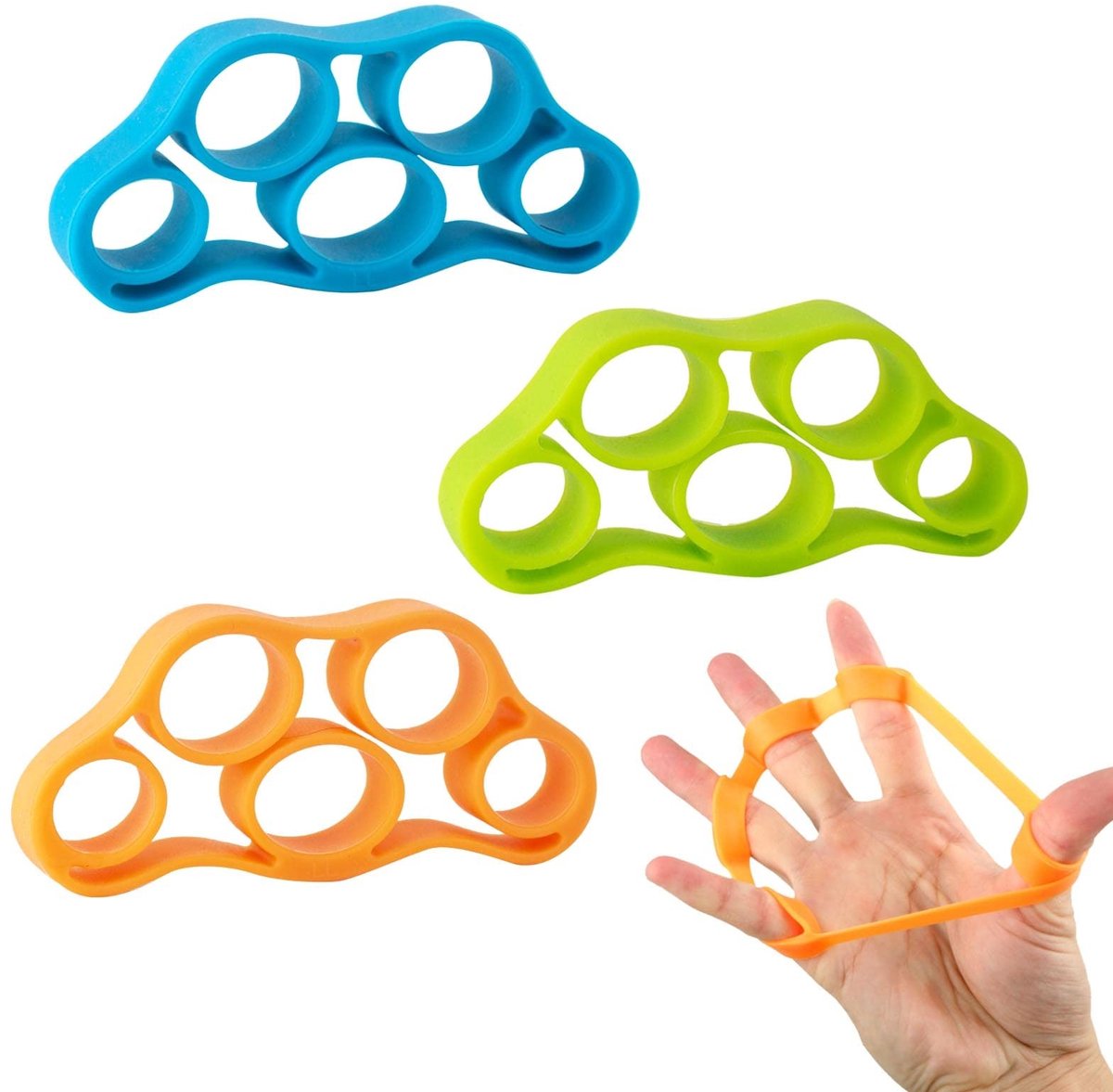 Dailygoods - Dailygoody - siliconen handversterking - vingertrainer - verbeter grip - 3 stuks - vingertraining - revalidatie voor vingers - stressverlichting